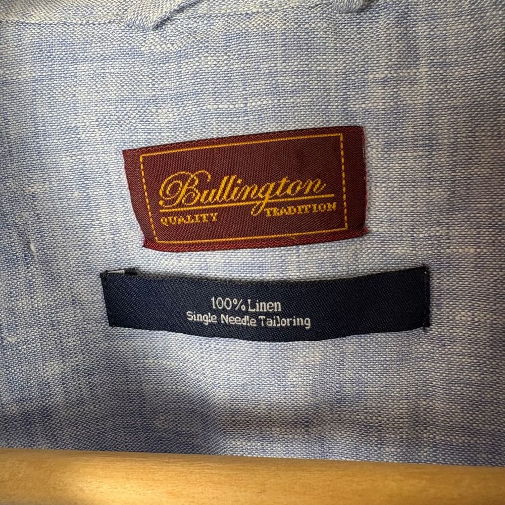 Bullington Linen Shirt Men's L Blue Short-Sleeve Button-Up Coastal Summer Resort - Picture 2 of 8